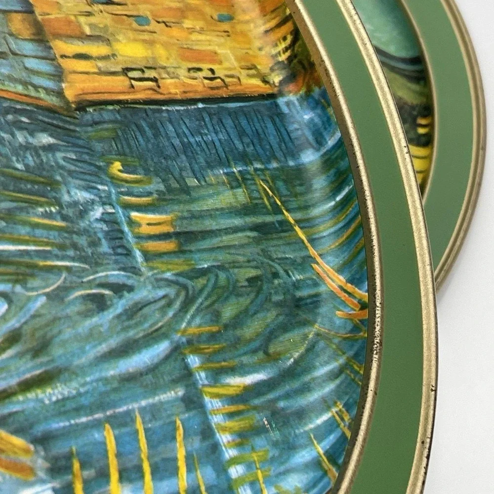 Vintage Sunshine Biscuits Tin Lid Serving Tray Set Featuring Van Gogh's Works